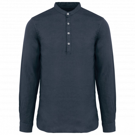 Camicia uomo con collo alla coreana slavata in lino SP507 Spasso