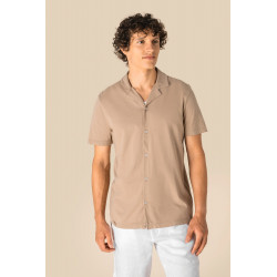 Camicia uomo ecosostenibile slavata a maniche corte con collo bowling in jersey SP522 Spasso
