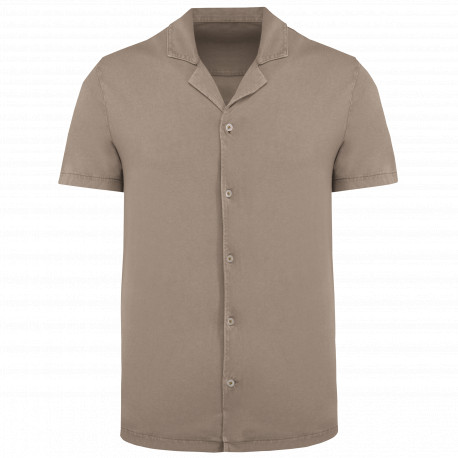 Camicia uomo ecosostenibile slavata a maniche corte con collo bowling in jersey SP522 Spasso