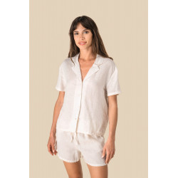 Camicia donna a maniche corte in lino con collo bowling SP523 Spasso