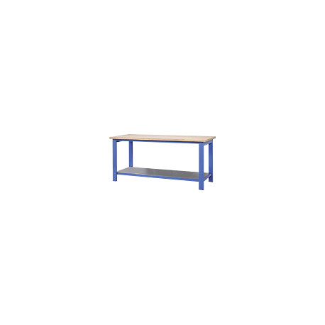 Tavolo da lavoro piano in legno e piano inferiore in lamiera cm 200x88