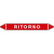 Foglio 5 elichette per tubazioni fondo rosso RITORNO