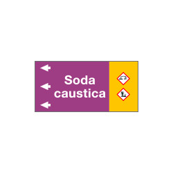 Etichetta fondo viola " SODA CAUSTICA " sinistra