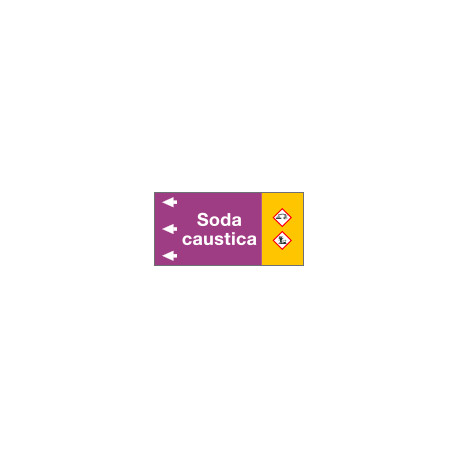 Etichetta fondo viola " SODA CAUSTICA " sinistra