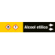 Foglio da 5 etichette fondo nero "ALCOOL ETILICO" freccia dx
