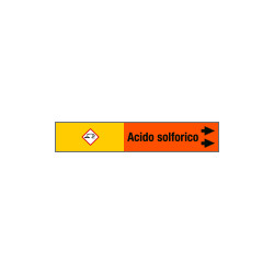Foglio da 5 etichette fondo arancione "ACIDO SOLFORICO"freccia dx