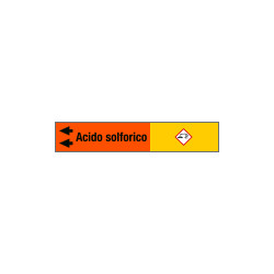 Foglio da 5 etichette fondo arancione "ACIDO SOLFORICO"freccia sx