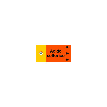 Etichetta fondo arancio "ACIDO SOLFORICO" dx