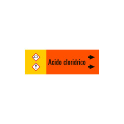Foglio da 5 etichette fondo arancione "ACIDO CLORIDRICO"freccia dx