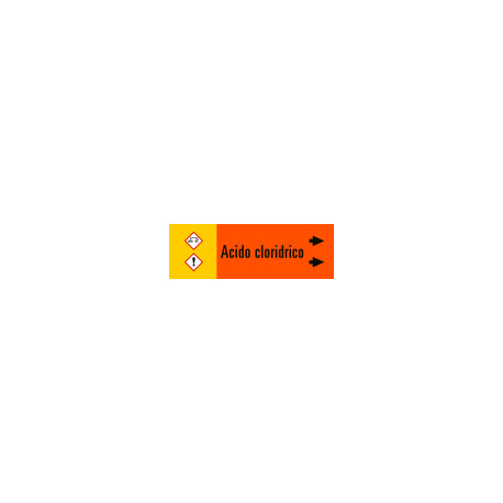 Foglio da 5 etichette fondo arancione "ACIDO CLORIDRICO"freccia dx