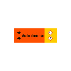 Foglio da 5 etichette fondo arancione "ACIDO CLORIDRICO"freccia Sx