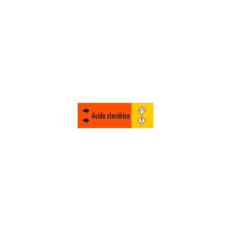 Foglio da 5 etichette fondo arancione "ACIDO CLORIDRICO"freccia Sx