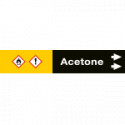 Foglio da 5 etichette fondo nero "ACETONE" freccia destra