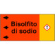 Etichetta fondo arancio "BISOLFITO DI SODIO" sinistra