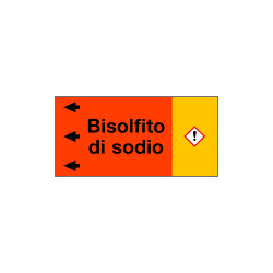Etichetta fondo arancio "BISOLFITO DI SODIO" sinistra