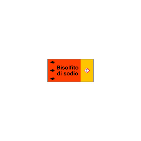 Etichetta fondo arancio "BISOLFITO DI SODIO" sinistra