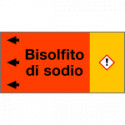 Etichetta fondo arancio "BISOLFITO DI SODIO" sinistra