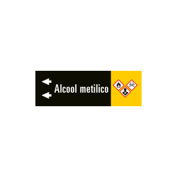 Foglio da 5 etichette fondo nero "ALCOOL METILICO" sinistra