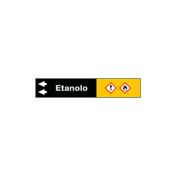 Foglio da 5 etichette fondo nero "ETANOLO" freccia sinistra