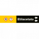 Foglio da 5 etichette fondo nero "ETILACETATO" freccia dx
