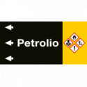 Etichetta fondo nero "PETROLIO" sinistra