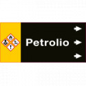 Etichetta fondo nero "PETROLIO" destra