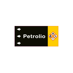 Etichetta fondo nero "PETROLIO" sinistra
