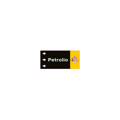 Etichetta fondo nero "PETROLIO" sinistra