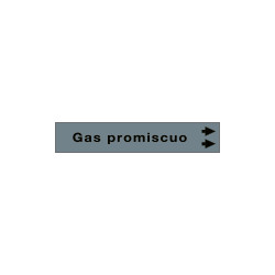 Foglio da 5 etichette fondo grigio "GAS PROMISCUO"freccia destra