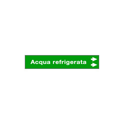 Foglio da 5 etichette fondo verde "ACQUA REFRIGERATA freccia destra