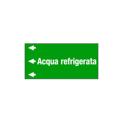Etichetta fondo verde "ACQUA REFRIGERATA" sinistra