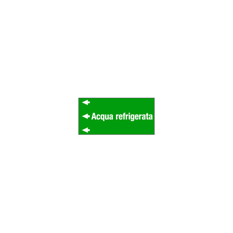 Etichetta fondo verde "ACQUA REFRIGERATA" sinistra