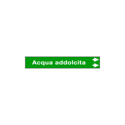 Foglio da 5 etichette fondo verde "ACQUA ADDOLCITA" freccia destra