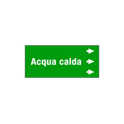 Foglio da 5 etichette fondo verde "ACQUA CALDA" freccia dx"freccia dx