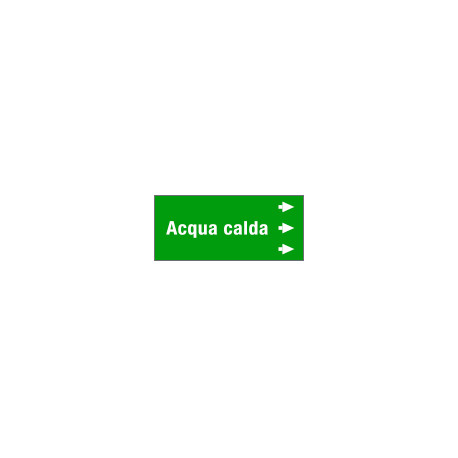 Foglio da 5 etichette fondo verde "ACQUA CALDA" freccia dx"freccia dx