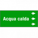 Foglio da 5 etichette fondo verde "ACQUA CALDA" freccia dx"freccia dx