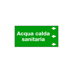 Etichetta fondo verde "ACQUA CALDA SANITARIA " destra