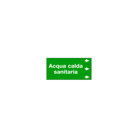 Etichetta fondo verde "ACQUA CALDA SANITARIA " destra