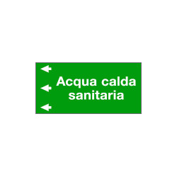 Etichetta fondo verde "ACQUA CALDA SANITARIA " sinistra
