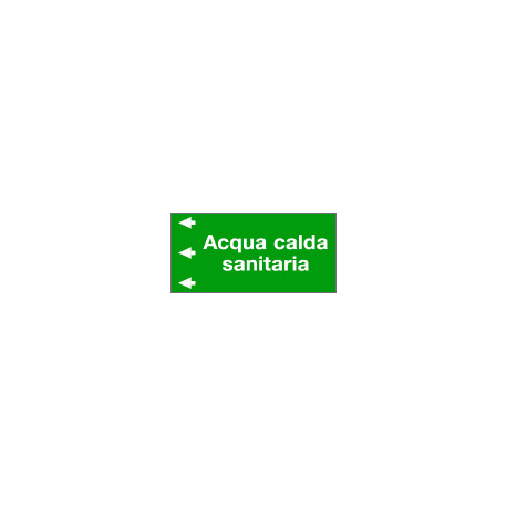 Etichetta fondo verde "ACQUA CALDA SANITARIA " sinistra