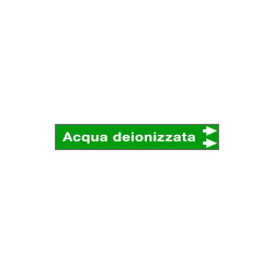 Foglio da 5 etichette fondo verde "ACQUA DEIONIZZATA"freccia destra