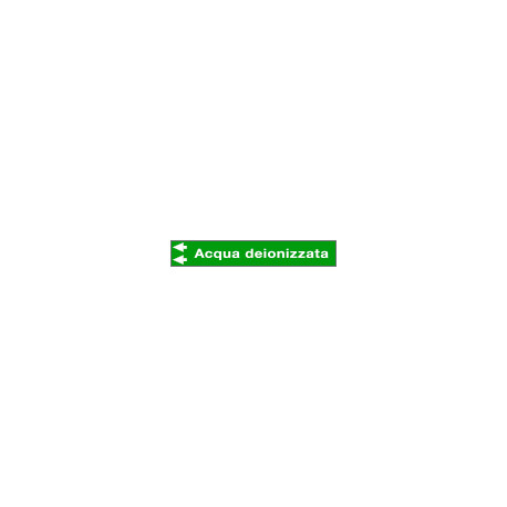 Foglio da 5 etichette fondo verde "ACQUA DEIONIZZATA"freccia sinistra