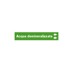 Foglio da 5 etichette fondo verde "ACQUA DEMINERALIZZATA"freccia dx