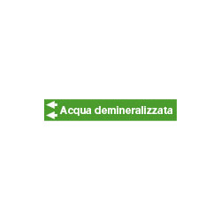 Foglio da 5 etichette fondo verde "ACQUA DEMINERALIZZATA"freccia sx