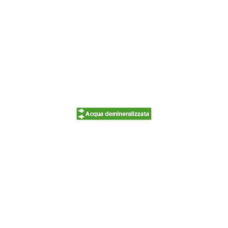 Foglio da 5 etichette fondo verde "ACQUA DEMINERALIZZATA"freccia sx