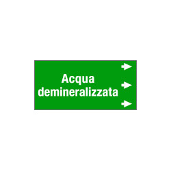 Etichetta fondo verde "ACQUA DEMINERALIZZATA" destra
