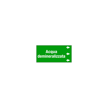 Etichetta fondo verde "ACQUA DEMINERALIZZATA" destra