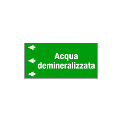 Etichetta fondo verde "ACQUA DEMINERALIZZATA" sinistra