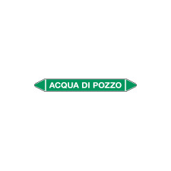 Etichetta autoadesiva fondo verde con frecce e simboli ACQUA DI POZZO