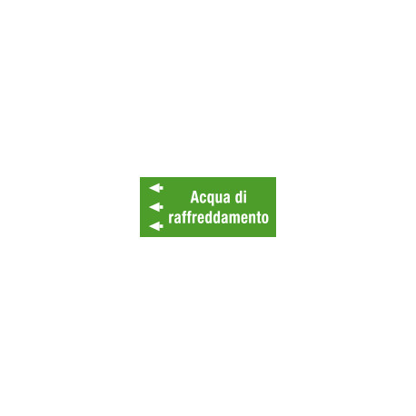 Foglio da 5 etichette fondo verde "ACQUA DI RAFFREDDAMENTO" sinistra